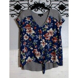 Anthropologie Fortune Ivy Women's Knit Top Size L Short Sleeve Blue Floral